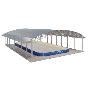 Хоккейная коробка из монолитных стеклопластиковых панелей с Навесом из металлоконструкций для футбола и хоккея