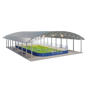многофункциональная спортивная площадка с кровлей для игры в футбол и хоккей без покрытия