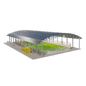 Универсальная площадка 28×58 м с кршей. для хоккея, волейбола и футбола с покрытие из искуственной травы
