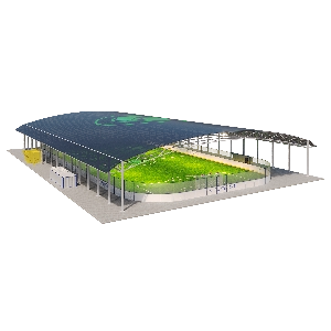 спортивная площадка с навесом и дполнительным оборудованием для игры в футбол, мини-футбол, хоккей