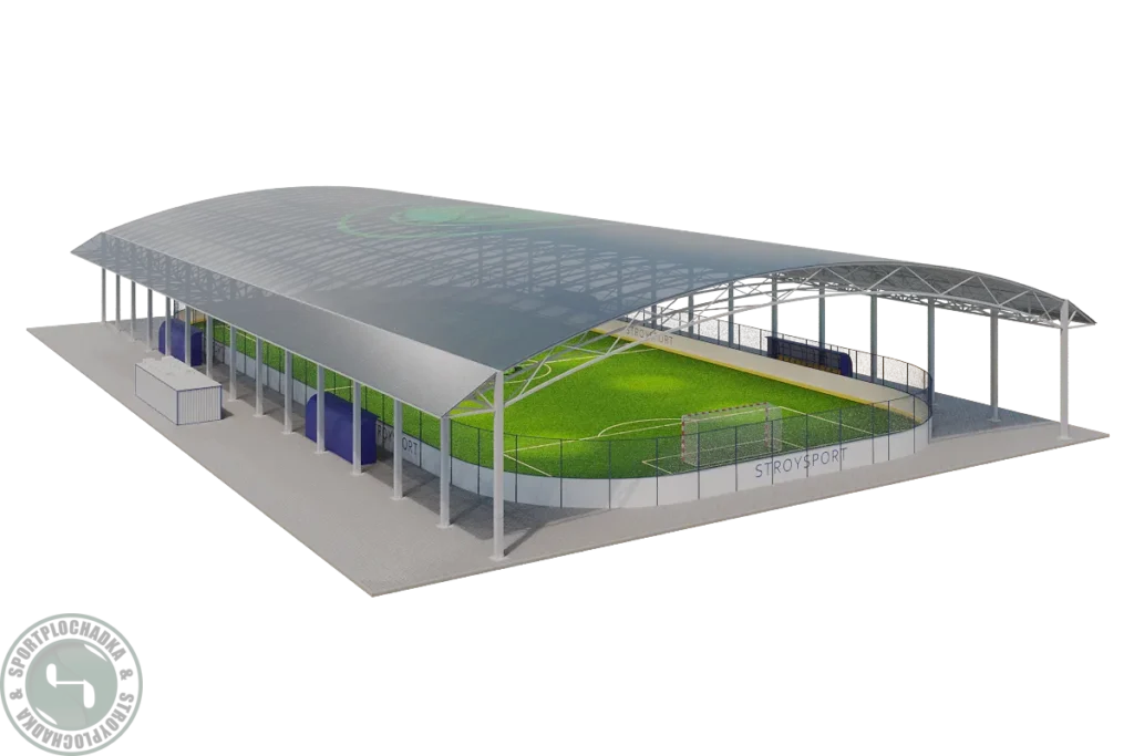 Площадка с навесом для игры в хоккей, теннис, футбол с покрытием из EPDM крошки