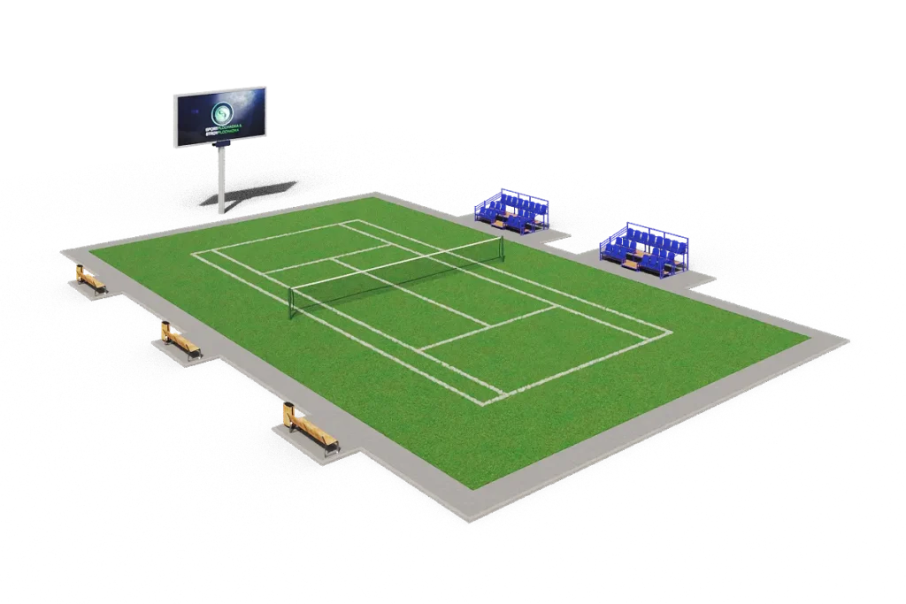 Профессиональный теннисный корт ПДТ-1 на щебёночном основании с искусственной травой высотой 20 мм, ITF Category 4–5