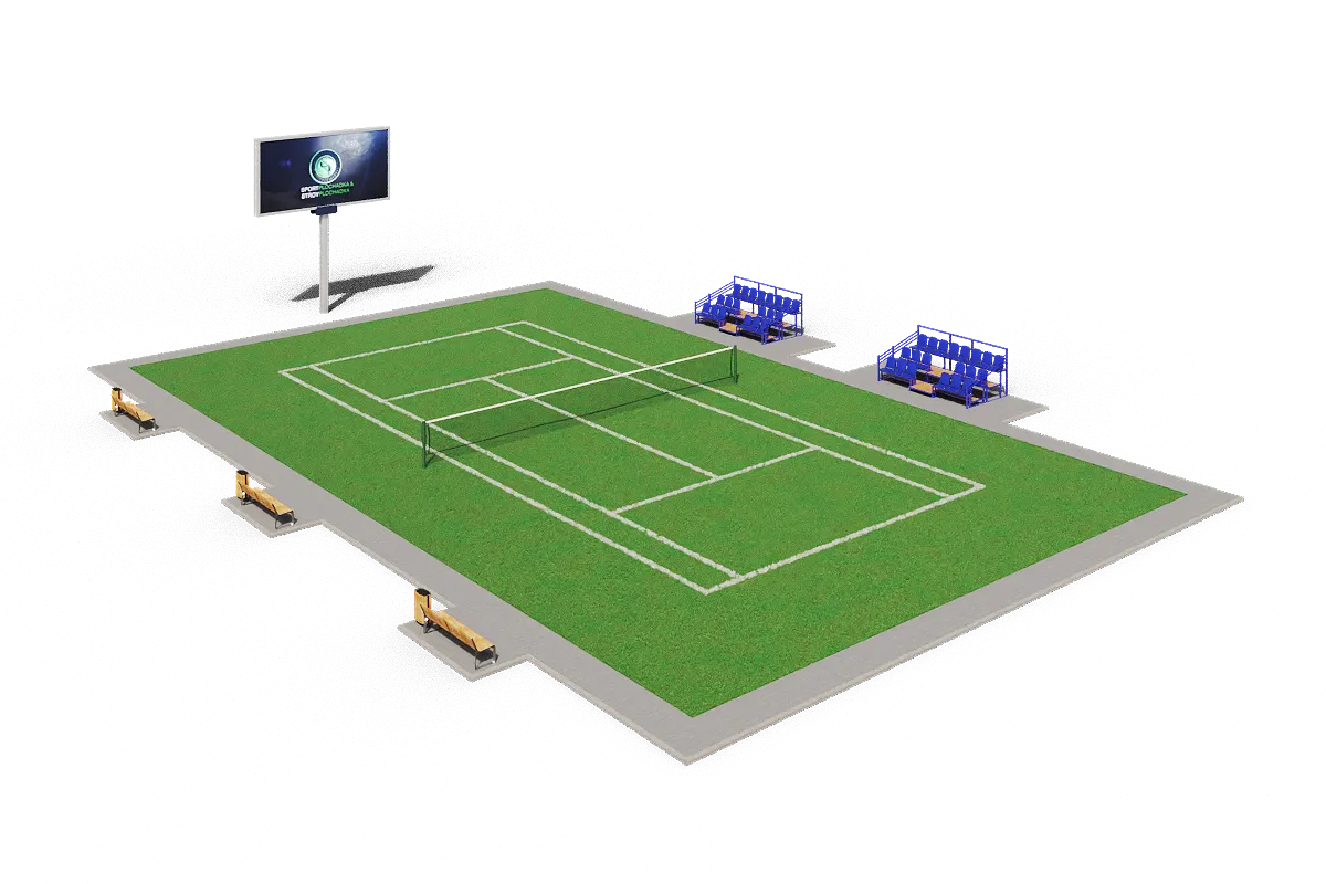 Профессиональный теннисный корт ПДТ-1 на щебёночном основании с искусственной травой высотой 20 мм, ITF Category 4–5