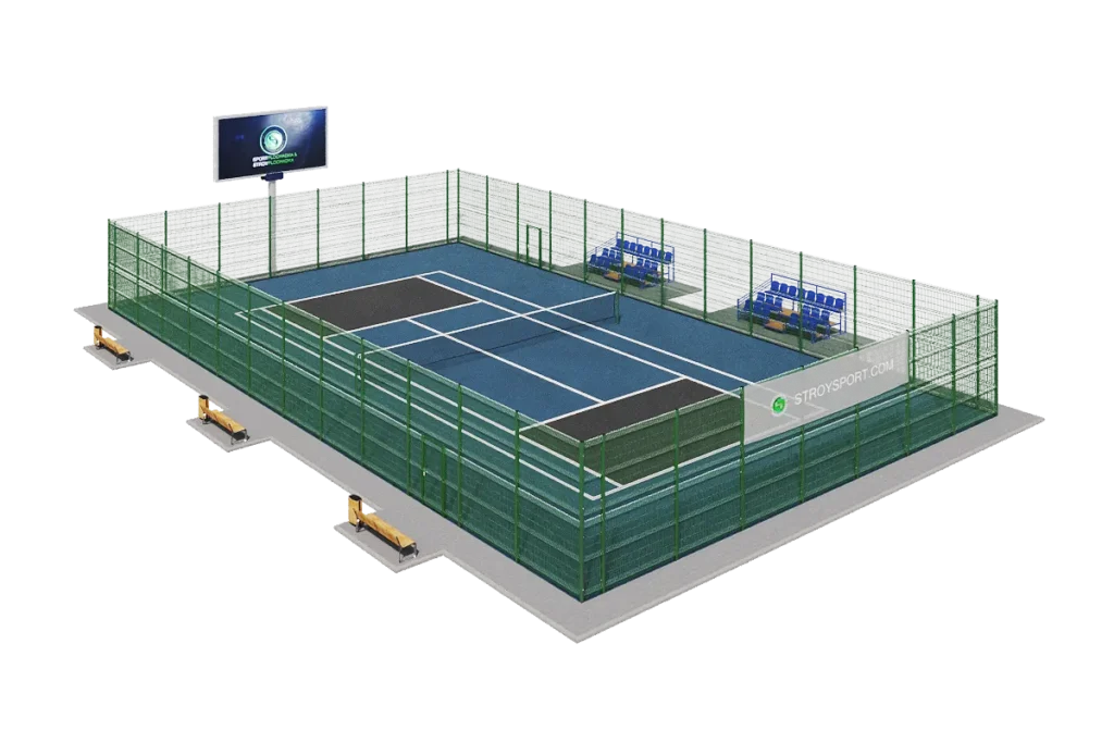 Бесшовное покрытие из резиновой крошки ПДТ-21 на готовом асфальтовом основании с ограждением 3D и стационарными стойками