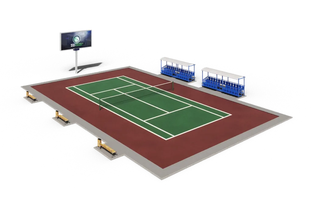 ITF-сертифицированный теннисный корт ПДТ-3 с многослойным акриловым покрытием Lentus HARD 9–11 слоёв на бетонном основании